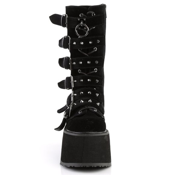 Platform Gothic Velvet Lace Up Knee High Boots - Picture 2 of 5